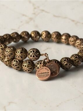 Alex and Ani Copper Tone Filigree Beaded Bracelet with Energy Tag
